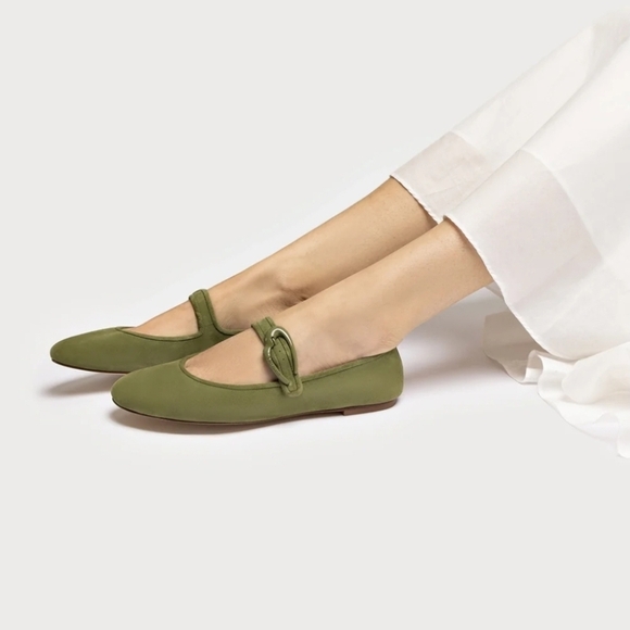 💚🔹️LARROUDE🔹️ Handmade In Brazil Suede Seaweed  Verona Ballet Flats - Picture 3 of 7
